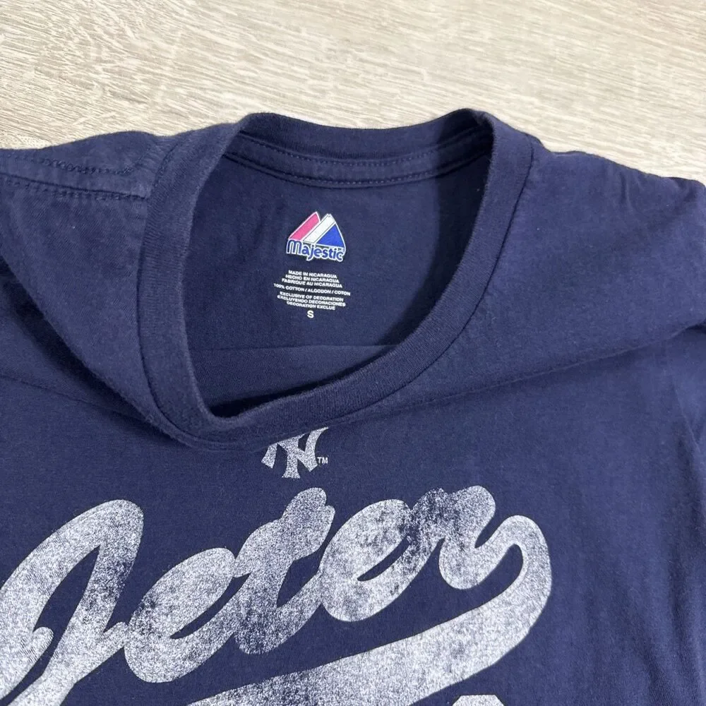 Derek Jeter Shirt New York Yankees Majestic Women's Blue Tee Small Cotton